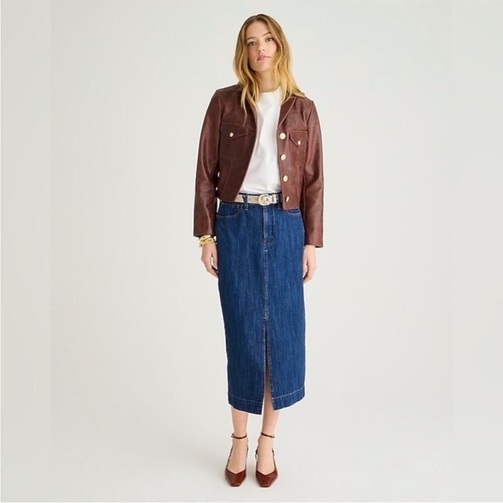 NWT J. Crew Denim Midi Skirt In Rinse Wash Size 26